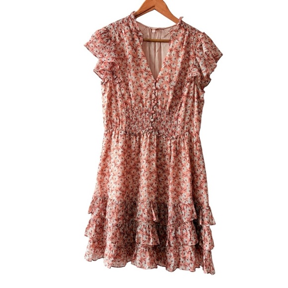Rebecca Taylor Peach Pink Floral Silk Dress - Picture 1 of 11